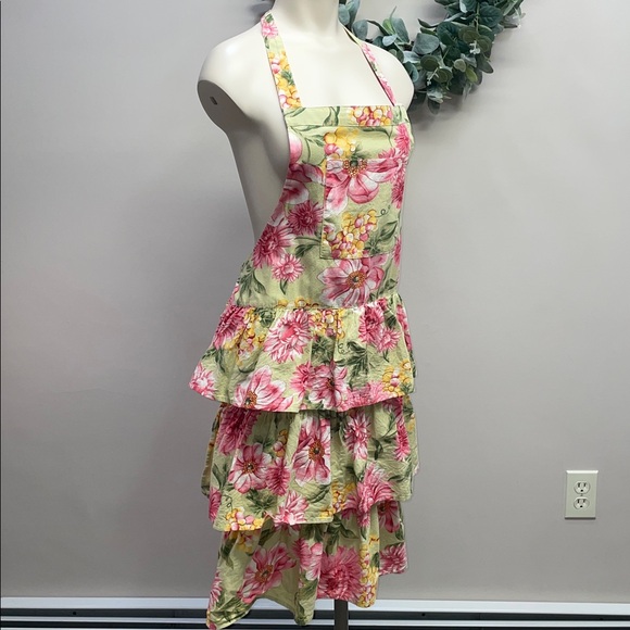 April Cornell 100% Cotton Garden Floral Ruffle Tiered Pocket Kitchen Apron - Picture 7 of 16